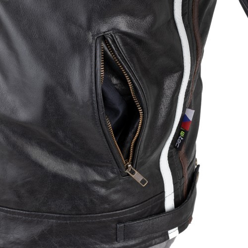 Vyriška odinė motociklininko striukė W-TEC Black Cracker - Juoda