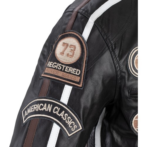 Vyriška odinė motociklininko striukė W-TEC Black Cracker - Juoda