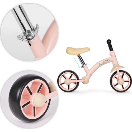 Vaikiškas triratukas EVA ratais ir reguliuojama sėdyne, rožinis, ECOTOYS