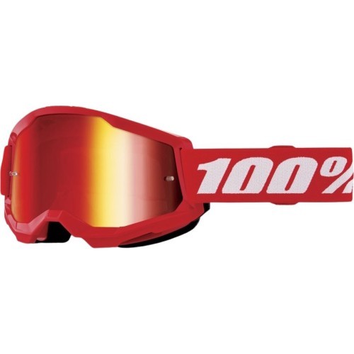 Children’s Motocross Goggles 100% Strata 2 Youth Mirror - Red, red plexi