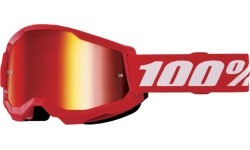 Children’s Motocross Goggles 100% Strata 2 Youth Mirror - Red, red plexi