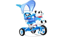 3-wheeled Panda Blue Children's Bike + Sounds + Roof + Barrier + Footrest + Handle + Storage