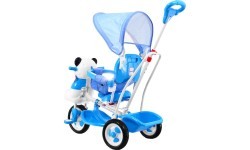 3-wheeled Panda Blue Children's Bike + Sounds + Roof + Barrier + Footrest + Handle + Storage