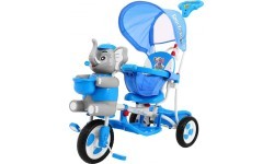 3-wheeled Blue Elephant Children's Bike + Sounds + Roof + Barrier + Footrest + Handle + Storage