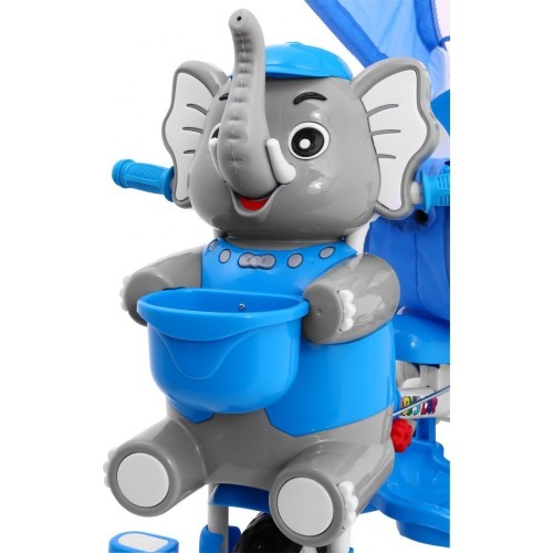 3-wheeled Blue Elephant Children's Bike + Sounds + Roof + Barrier + Footrest + Handle + Storage