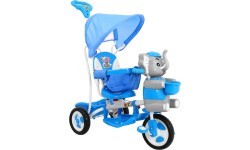 3-wheeled Blue Elephant Children's Bike + Sounds + Roof + Barrier + Footrest + Handle + Storage