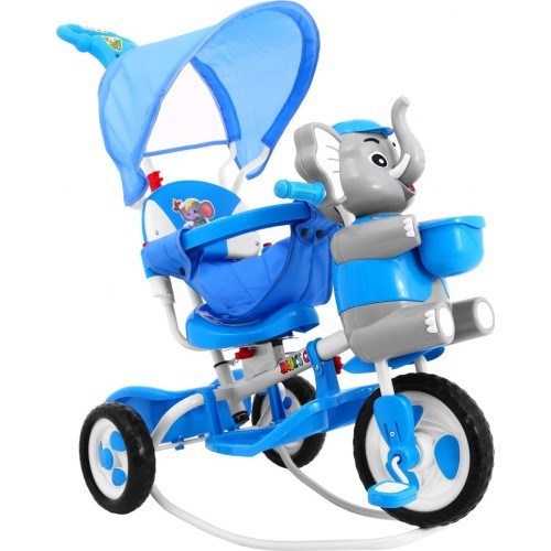 3-wheeled Blue Elephant Children's Bike + Sounds + Roof + Barrier + Footrest + Handle + Storage