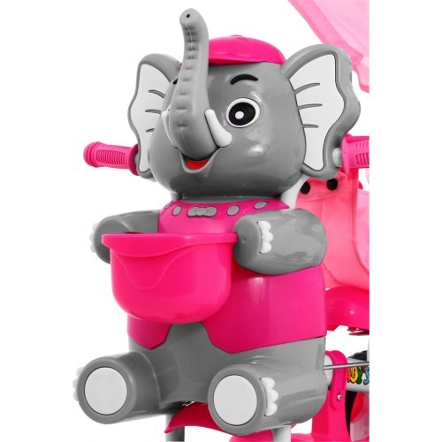 3-wheeled children's bike Elephant Pink + Sounds + Roof + Barrier + Footrest + Handle + Storage