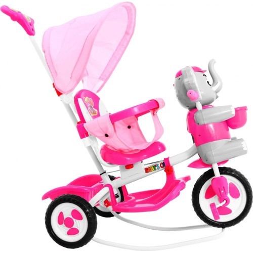 3-wheeled children's bike Elephant Pink + Sounds + Roof + Barrier + Footrest + Handle + Storage