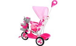 3-wheeled children's bike Elephant Pink + Sounds + Roof + Barrier + Footrest + Handle + Storage