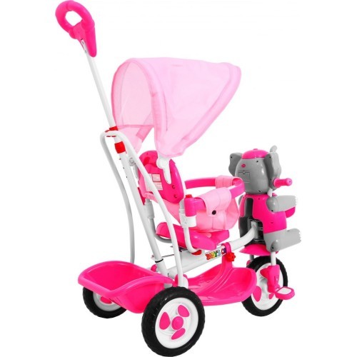 3-wheeled children's bike Elephant Pink + Sounds + Roof + Barrier + Footrest + Handle + Storage