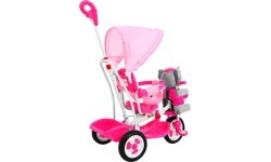3-wheeled children's bike Elephant Pink + Sounds + Roof + Barrier + Footrest + Handle + Storage