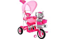 3-wheeled children's bike Elephant Pink + Sounds + Roof + Barrier + Footrest + Handle + Storage