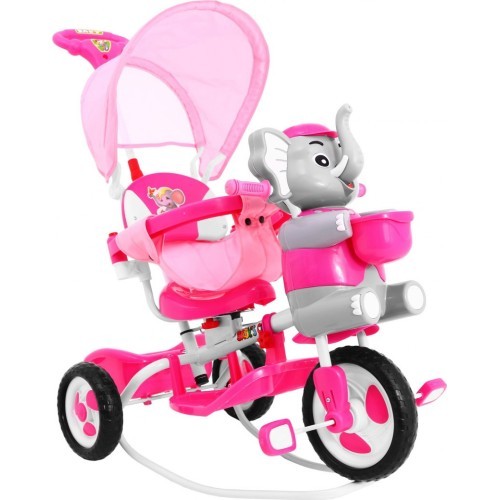 3-wheeled children's bike Elephant Pink + Sounds + Roof + Barrier + Footrest + Handle + Storage