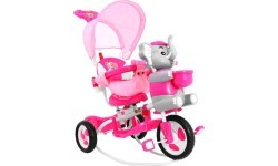 Triratis vaikiškas dviratis Elephant Pink + garsai + stogelis + barjeras + kojų atrama + rankena + krepšys