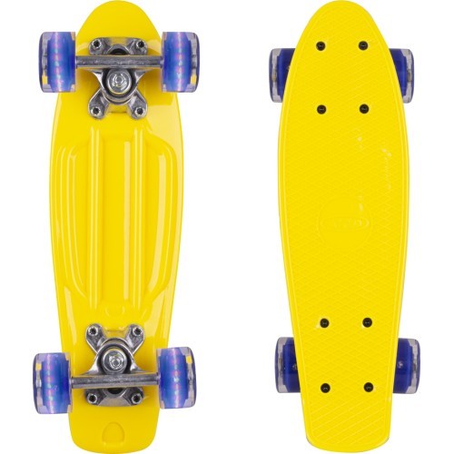 Mini Penny Board WORKER Pico 17" with Light Up Wheels - Yellow Board, Dark Blue Wheels
