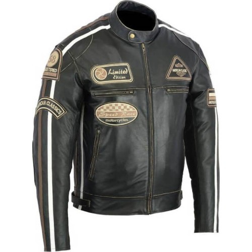 Leather Moto Jacket BOS 2058 Antique - Black