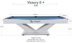 Billiard Table, Pool, Rasson Victory II Plus, White, 9 ft., Simonis 760 blue green