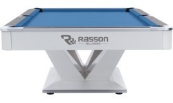 Billiard Table, Pool, Rasson Victory II Plus, White, 9 ft., Simonis 760 blue green