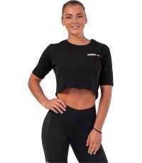 Women’s Flowy Crop Top Nebbia Minimalist Logo 600 - Black