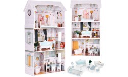 Lėlių namas Alice ECOTOYS, 3 aukštai, 4 kambariai, 9 baldų komplektas