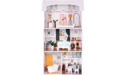 Lėlių namas Alice ECOTOYS, 3 aukštai, 4 kambariai, 9 baldų komplektas