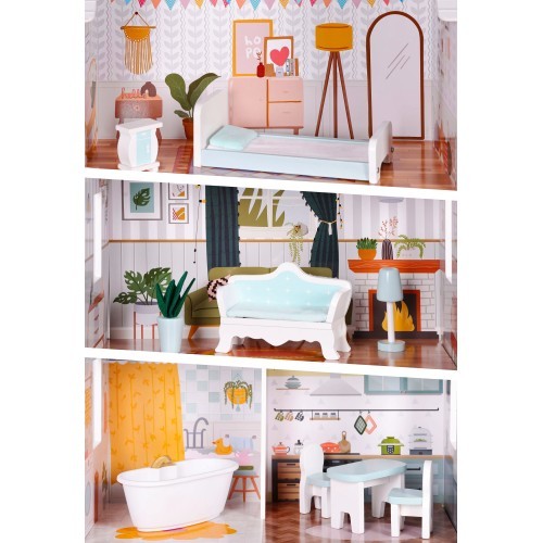 Alice doll house 3 floors 4 rooms set of 9 furniture ECOTOYS