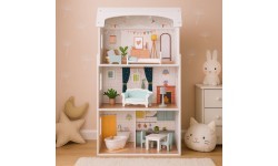 Кукольный домик Alice ECOTOYS, 3 этажа, 4 комнаты, набор из 9 предметов мебели