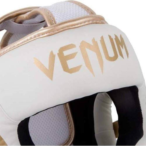 Bokso šalmas Venum Elite, baltas/auksinis