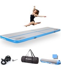 Pripučiamas gimnastikos kilimėlis inSPORTline Airstunt 400 x 100 x 10 cm, baltas, su elektrine pompa