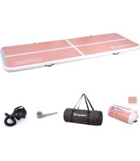 Pripučiamas gimnastikos kilimėlis inSPORTline Airstunt 400 x 100 x 10 cm koralų rožinis su elektriniu siurbliu