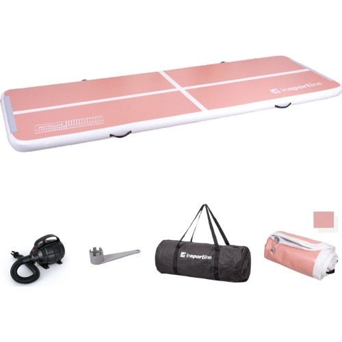 Pripučiamas gimnastikos kilimėlis inSPORTline Airstunt 400 x 100 x 10 cm koralų rožinis su elektriniu siurbliu