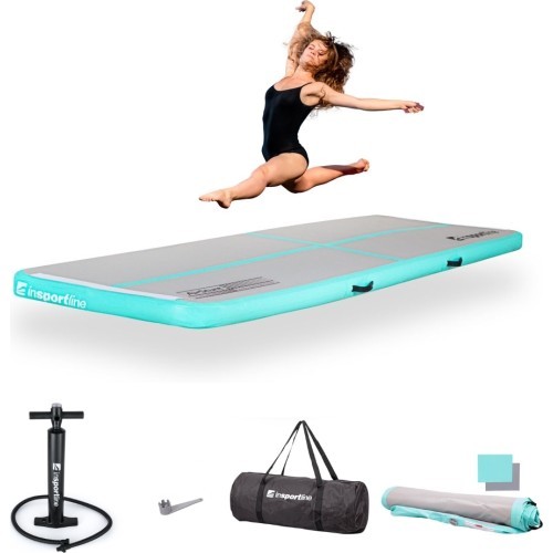 Pripučiamas gimnastikos kilimėlis inSPORTline Airstunt 300 x 100 x 10 cm, baltas, su rankiniu pompu