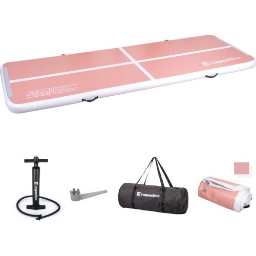 Inflatable Exercise Mat inSPORTline Airstunt 300 x 100 x 10 cm Coral Pink w/ Hand Pump