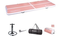 Pripučiamas gimnastikos kilimėlis inSPORTline Airstunt 300 x 100 x 10 cm, koralų rožinis, su rankiniu pompu