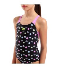 Maudymosi kostiumėlis G Multiple Dot Swim Pro Back, juodas su orchidėjos raštu - 590