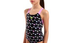 Maudymosi kostiumėlis G Multiple Dot Swim Pro Back, juodas su orchidėjos raštu - 590