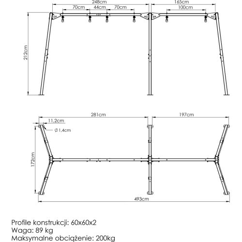 3 padėčių sūpynės ant guolių (stovas) PREMIUM MO-014 - Marbo Sport