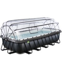 EXIT Black Leather baseinas 540x250x100 cm su smėlio filtro siurbliu ir kupolu – juodas
