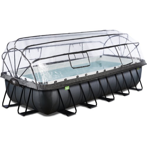Бассейн EXIT Black Leather 540x250x100 см с песочным фильтр-насосом и куполом – чёрный