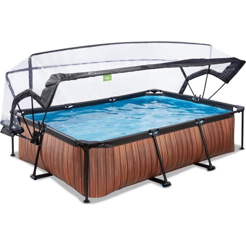 EXIT Wood pool 300x200x65cm with dome and filter pump - brown