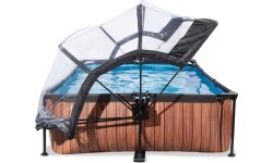EXIT Wood pool 300x200x65cm with dome and filter pump - brown