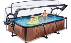 EXIT Wood pool 300x200x65cm with dome and filter pump - brown