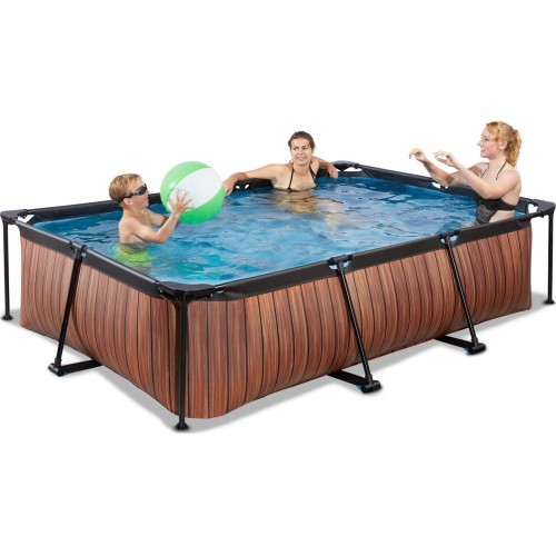 EXIT Wood pool 300x200x65cm with dome and filter pump - brown