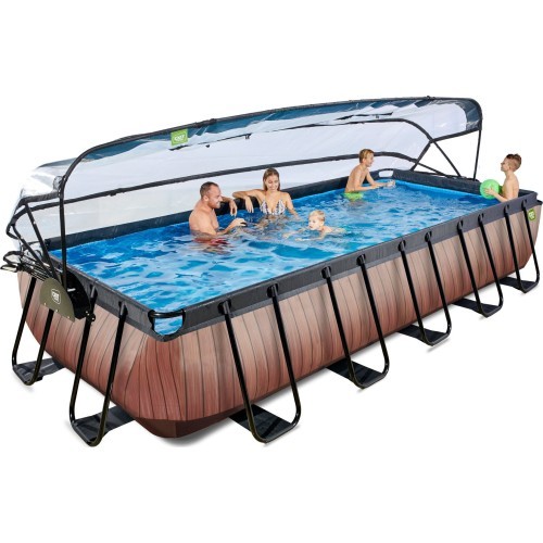 EXIT Wood pool 540x250 cm with dome and sand filter pump - brown Framed pool Rectangular 12600 L