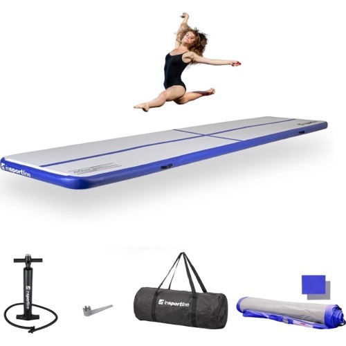 Pripučiamas gimnastikos kilimėlis inSPORTline Airstunt 500 x 100 x 10 cm, baltas, su rankiniu pompu