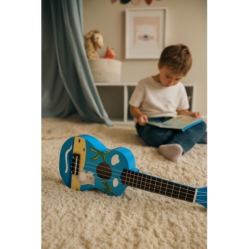 Vaikiška medinė ukulelė gitara, 4 nailoninės stygos su trūktuku, ECOTOYS