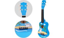Vaikiška medinė ukulelė gitara, 4 nailoninės stygos su trūktuku, ECOTOYS