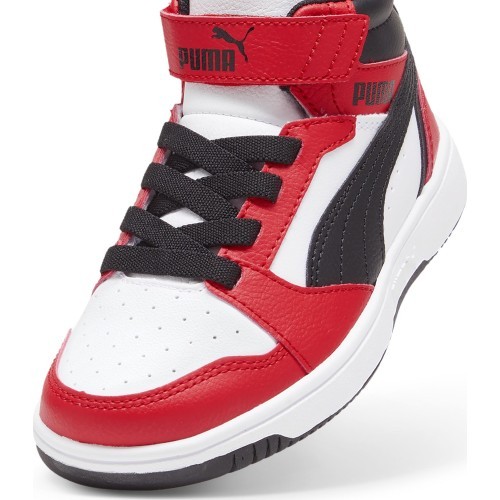 Детская обувь Puma Rebound V6 Mid Jr White Black Red 393832 03