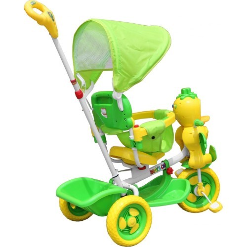 3-wheeled Green Duck Children's Bike + Sounds + Roof + Barrier + Footrest + Handle + Storage